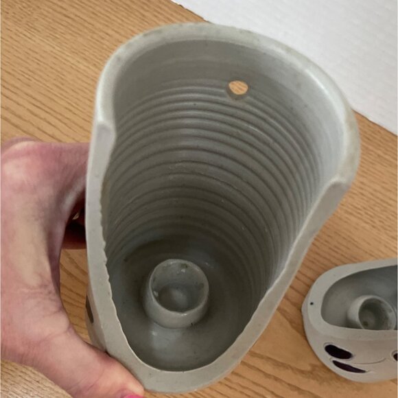 Williamsburg Pottery Ceramic Candle Holders Wall Sconces Blue Leaf Salt Glaze - Picture 5 of 9